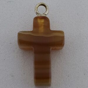 Brown & Tan Stone Cross Pendant